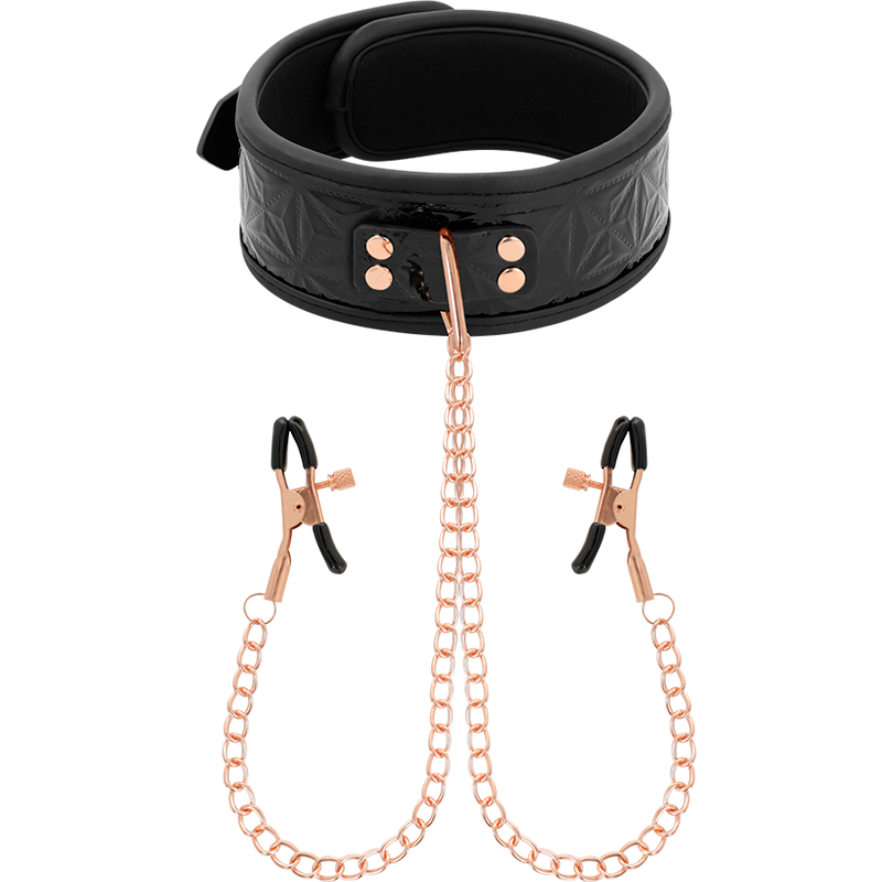 BEGME - BLACK EDITION COLLAR WITH NIPPLE CLAMPS WITH NEOPRENE LINING - Kink&Play