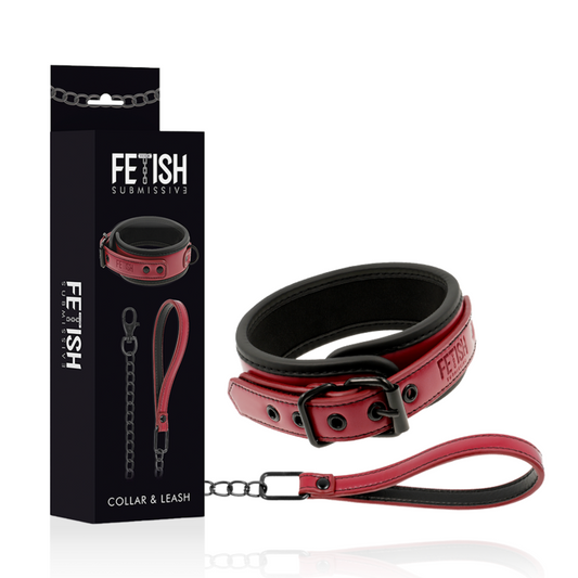 FETISCH UNDERKASTANDE MÖRKT RUM - HALSBAND MED KEDJA OCH NEOPRENFODER