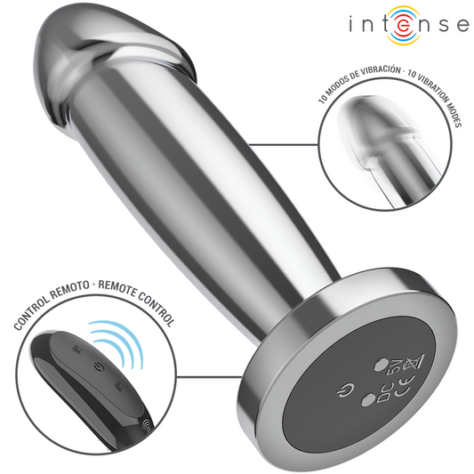INTENSE - ANALPLUGG 10 VIBRATIONER METALLDILDO MED FJÄRRKONTROLL S