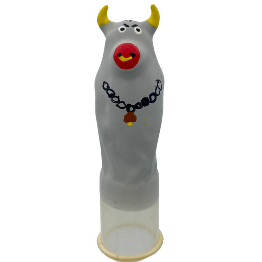 CONDOMERIE - HANDPAINTED NOVELTY CONDOMS GREY BULL MODEL XL