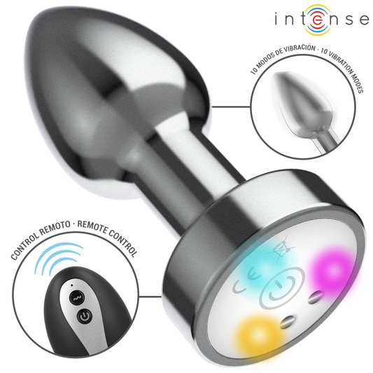 INTENSE - VIBRATING METAL ANAL PLUG WITH LED LIGHTS AND REMOTE CONTROL - SIZE S