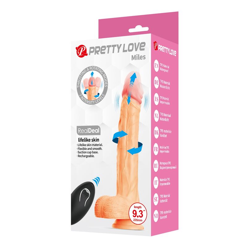 PRETTY LOVE - MILES THRUSTING & ROTATING VIBRATING DILDO REMOTE CONTROL 23.5 CM Ø 4.8 CM NATURAL