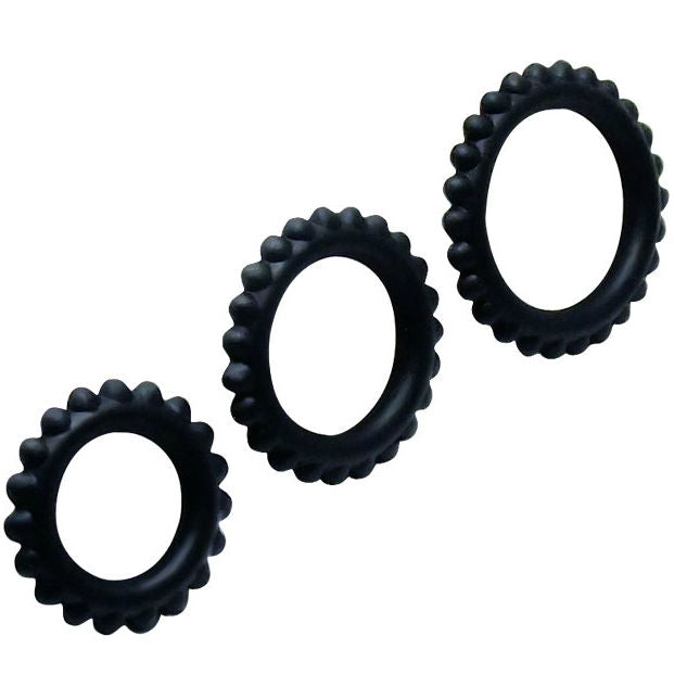 BAILE - TITAN SET 3PCS COCK RING BLACK 2.8 + 2.4 + 1.9 CM - Kink&Play