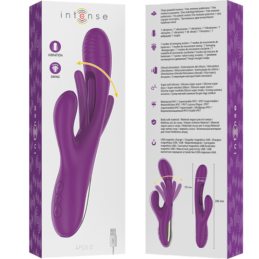 INTENSE - APOLO RECHARGEABLE MULTIFUNCTION VIBRATOR 7 VIBRATIONS WITH SWINGING MOTION PURPLE - Kink&Play