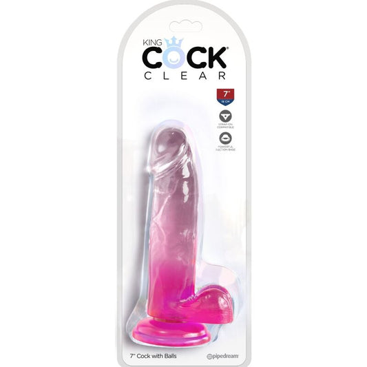 KING COCK - CLEAR REALISTIC PENIS WITH BALLS 15.2 CM PINK - Kink&Play