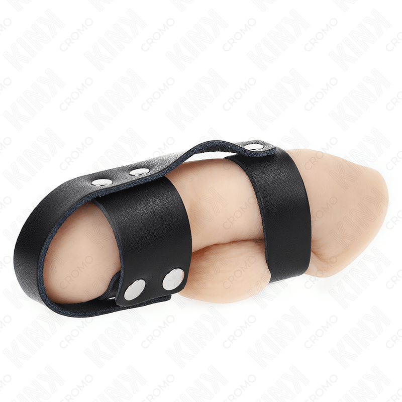 KINK - LEATHER PENIS CAGE RING WITH ADJUSTABLE BALL DIVIDER - Kink&Play