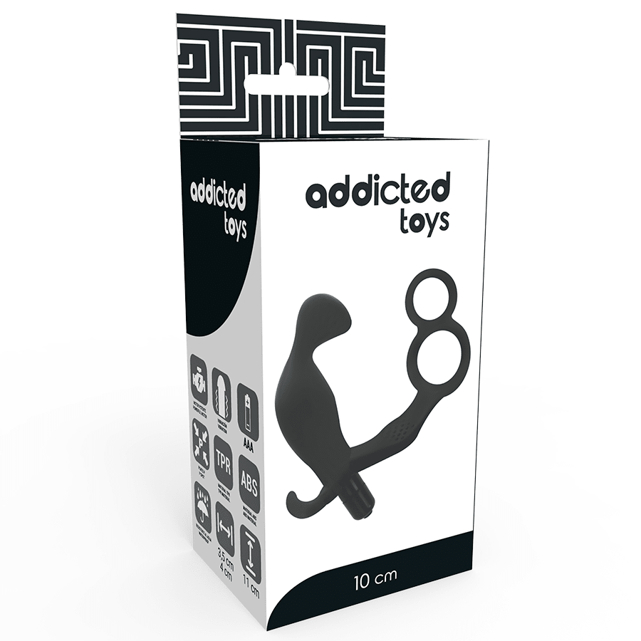 ADDICTED TOYS - ANAL PLUG WITH DOUBLE PENIS RING AND TESTICLES BLACK - Kink&Play