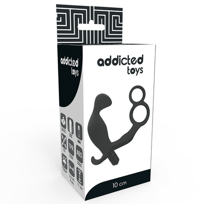 ADDICTED TOYS - ANAL PLUG WITH DOUBLE PENIS RING AND TESTICLES BLACK - Kink&Play