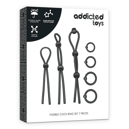 ADDICTED TOYS - FLEXIBLE SILICONE COCK RING SET 7 PIECES - Kink&Play