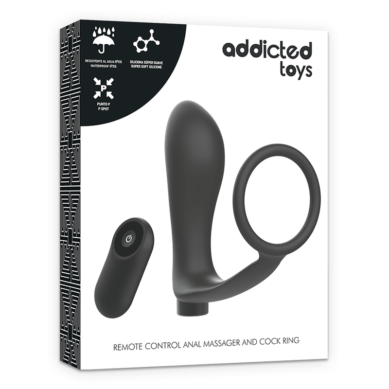 ADDICTED TOYS - PENIS RING WITH REMOTE CONTROL ANAL PLUG BLACK RECHARGEABLE - Kink&Play
