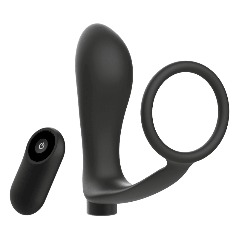 ADDICTED TOYS - PENIS RING WITH REMOTE CONTROL ANAL PLUG BLACK RECHARGEABLE - Kink&Play
