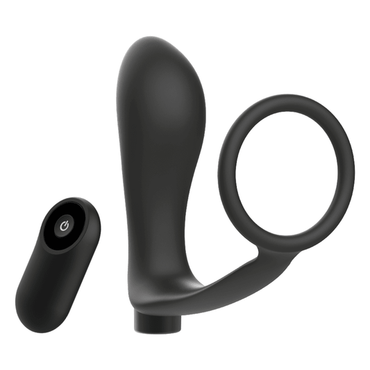 ADDICTED TOYS - PENIS RING WITH REMOTE CONTROL ANAL PLUG BLACK RECHARGEABLE - Kink&Play