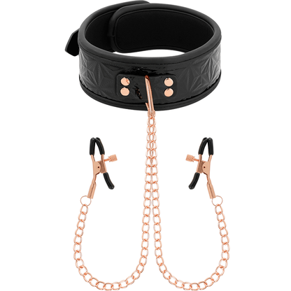 BEGME - BLACK EDITION COLLAR WITH NIPPLE CLAMPS WITH NEOPRENE LINING - Kink&Play