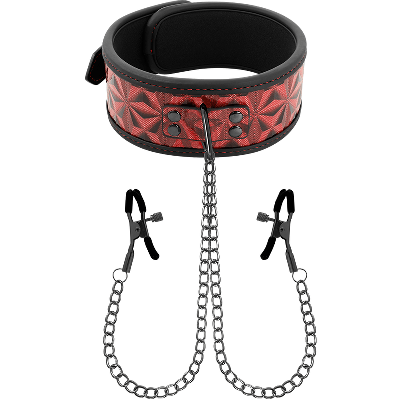 BEGME - RED EDITION COLLAR WITH NIPPLE CLAMPS WITH NEOPRENE LINING - Kink&Play