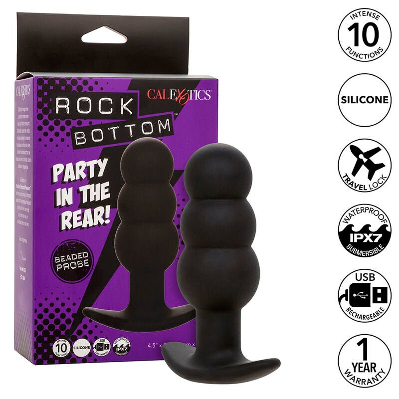 CALEXOTICS - ROCK BOTTOM BEADED ANAL PLUG 10 VIBRATIONS SILICONE BLACK - Kink&Play
