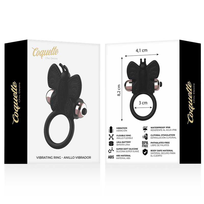 COQUETTE CHIC DESIRE - COCK RING BUTTERFLY WITH VIBRATOR BLACK/ GOLD - Kink&Play