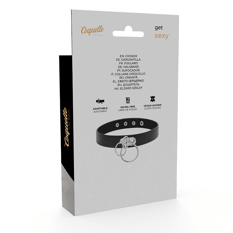 COQUETTE CHIC DESIRE - DOUBLE RING VEGAN LEATHER CHOKER - Kink&Play