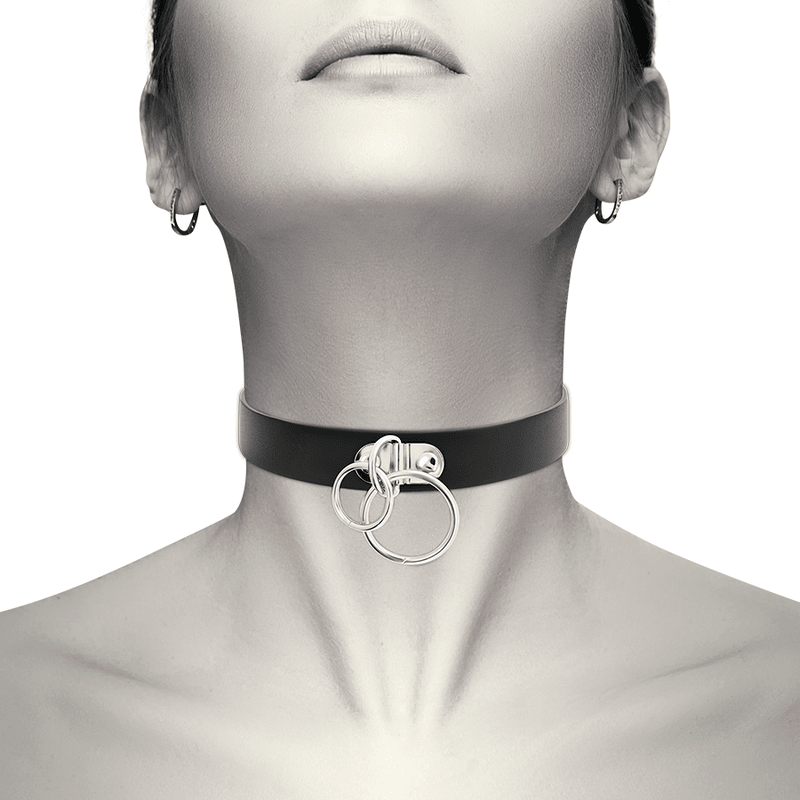 COQUETTE CHIC DESIRE - DOUBLE RING VEGAN LEATHER CHOKER - Kink&Play