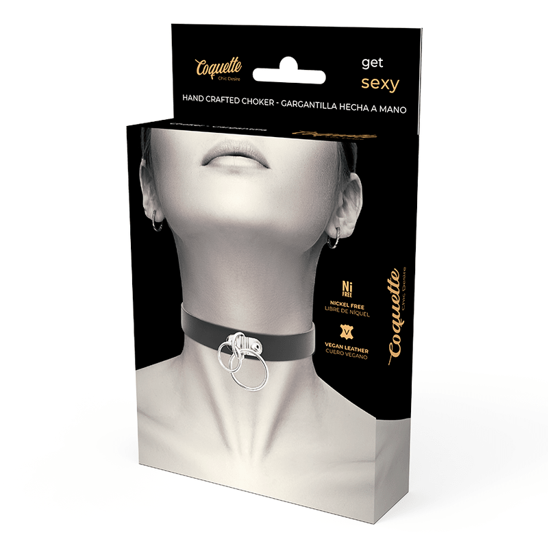 COQUETTE CHIC DESIRE - DOUBLE RING VEGAN LEATHER CHOKER - Kink&Play