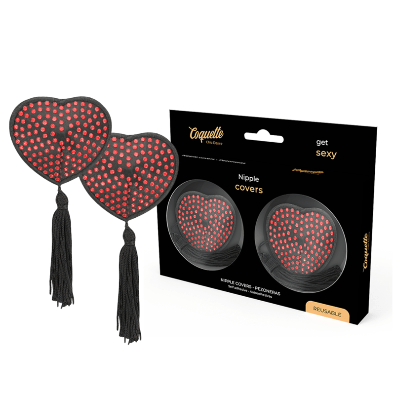 COQUETTE CHIC DESIRE - NIPPLE COVERS HEART BLACK / RED - Kink&Play