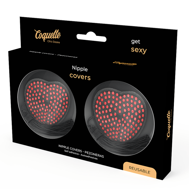 COQUETTE CHIC DESIRE - NIPPLE COVERS HEART BLACK / RED - Kink&Play