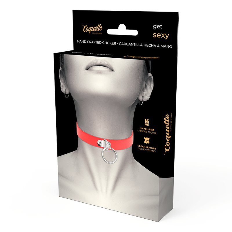 COQUETTE CHIC DESIRE - RED VEGAN LEATHER NECKLACE WOMAN FETISH ACCESSORY - Kink&Play