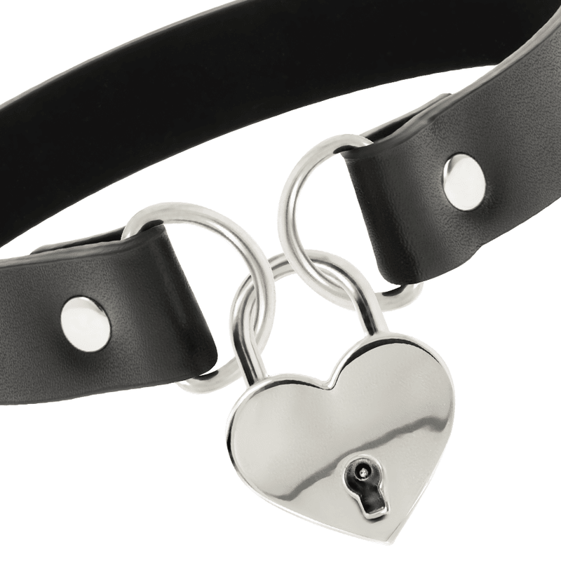 COQUETTE CHIC DESIRE - VEGAN LEATHER NECKLACE WITH HEART ACCESSORY WITH KEY - Kink&Play