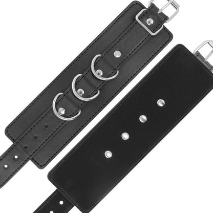 DARKNESS - BLACK ADJUSTABLE LEATHER ANKLE HANDCUFFS - Kink&Play