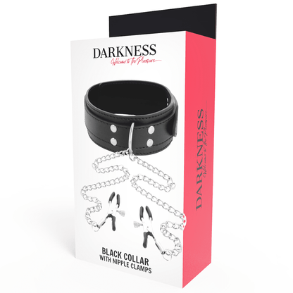 DARKNESS - COLLAR WITH NIPPLE CLAMPS BLACK - Kink&Play