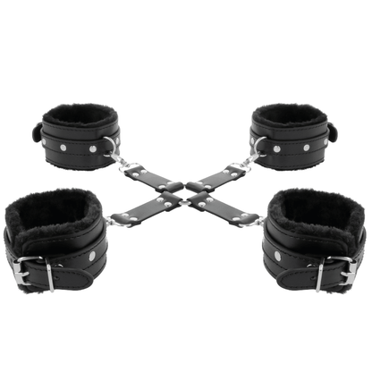 DARKNESS - LEATHER HANDCUFFS FOR FOOT AND HANDS BLACK - Kink&Play