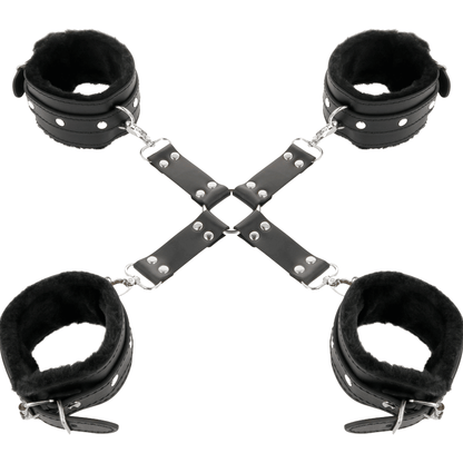 DARKNESS - LEATHER HANDCUFFS FOR FOOT AND HANDS BLACK - Kink&Play