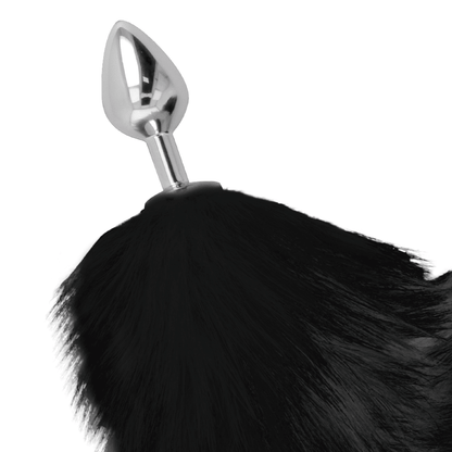 DARKNESS - SILVER ANAL PLUG 8 CM WITH BLACK TAIL - Kink&Play