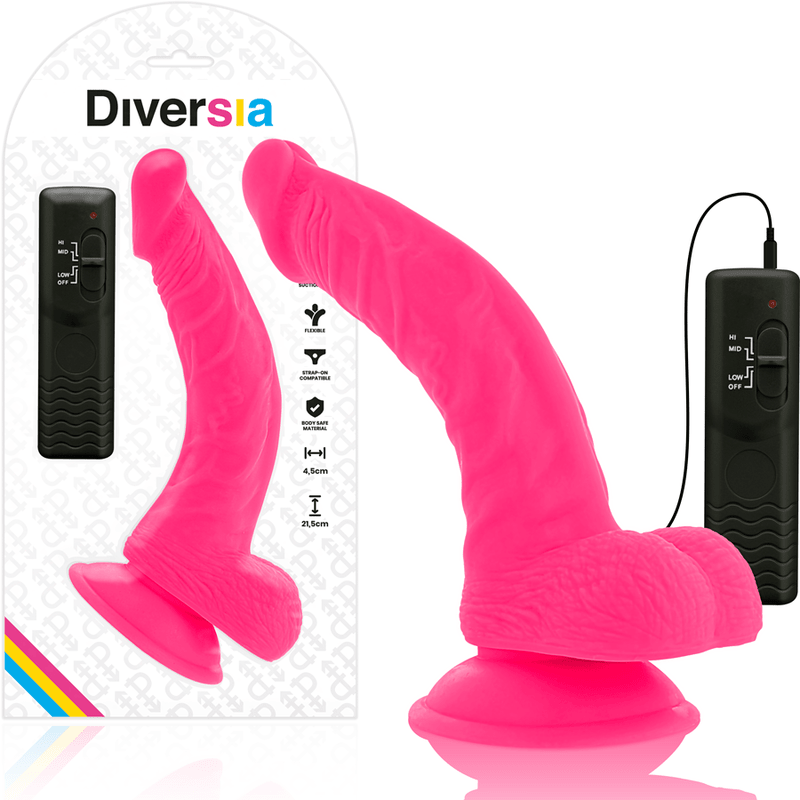 DIVERSIA - FLEXIBLE VIBRATING DILDO PINK 21.5 CM - O - 4.5 CM - Kink&Play