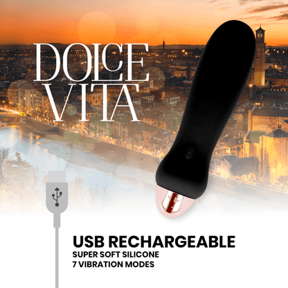 DOLCE VITA - RECHARGEABLE VIBRATOR FIVE BLACK 7 SPEEDS - Kink&Play