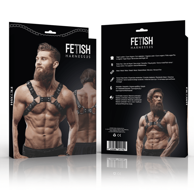 FETISH SUBMISSIVE ATTITUDE - MENS ADJUSTABLE ECO - LEATHER CHEST BULLDOG HARNESS - Kink&Play