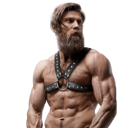 FETISH SUBMISSIVE ATTITUDE - MENS CROSS - OVER ECO - LEATHER CHEST HARNESS WITH STUDS - Kink&Play