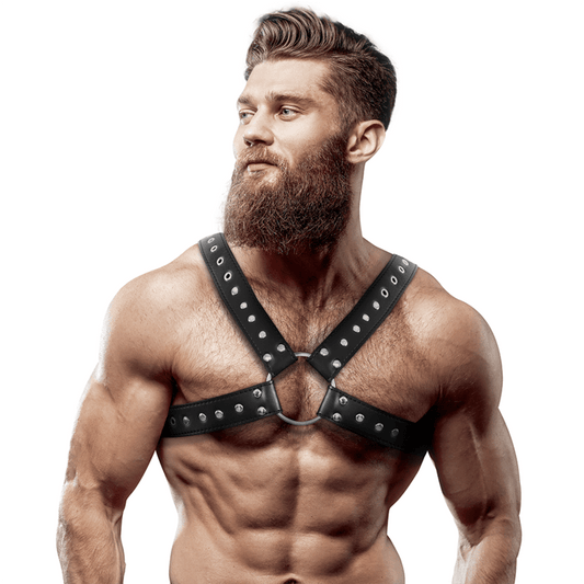 FETISH SUBMISSIVE ATTITUDE - MENS CROSS - OVER ECO - LEATHER CHEST HARNESS WITH STUDS - Kink&Play