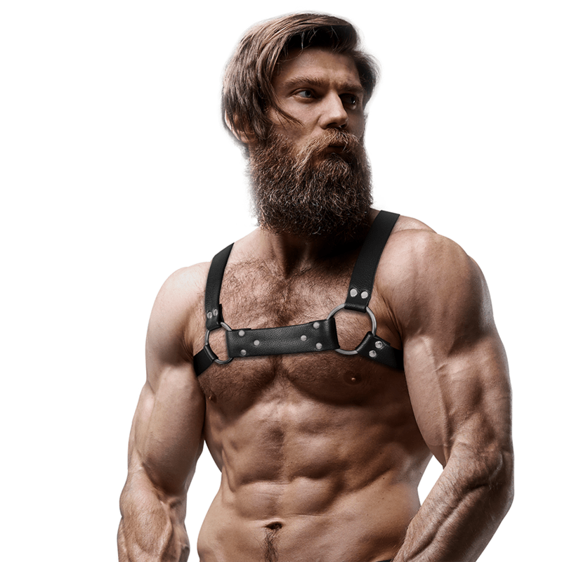 FETISH SUBMISSIVE ATTITUDE - MENS ECO - LEATHER BULLDOG CHEST HARNESS SIZE M/L - Kink&Play