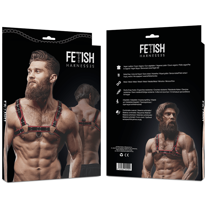 FETISH SUBMISSIVE ATTITUDE - MENS ECO - LEATHER CHEST HARNESS BLACK/RED - Kink&Play