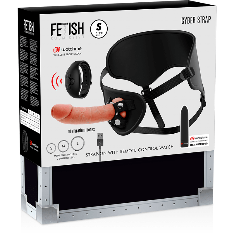 FETISH SUBMISSIVE CYBER STRAP - HARNESS WITH DILDO AND BULLET REMOTE CONTROL WATCHME S TECHNOLOGY - Kink&Play