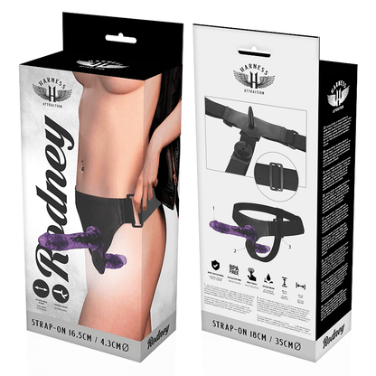 HARNESS ATTRACTION - RODNEY DOUBLE PENETRACI N VIBRATOR 18 CM - O - 3.5 CM - Kink&Play