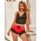 SUBBLIME - 953959 CASUAL SILK NIGHTGOWN + LACE PANTS BLACK/RED S/M