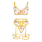 SUBBLIME - 954352 BRA + THONG + GARTER BELT FLORAL DESIGN YELLOW L/XL