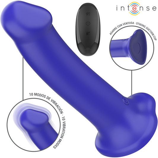 INTENSE - VICTORIA VIBRATOR MED SUGKOPP 10 VIBRATIONER MÖRKBLÅ FJÄRRKONTROLL
