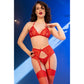CHILIROSE - CR 4848 RED LACE BRA + THONG + STOCKINGS SET S