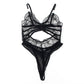SUBBLIME - 955229 TRANSPARENT BODYSUIT WITH HOLLOW LACE BLACK L/XL