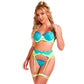 SUBBLIME - 955311 SET OF BRA WITH LACE AND GARTER LINES GREEN AND BLUE S/M