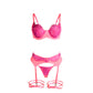 SUBBLIME - 955366 BRA SET WITH LACE AND GARTER LINES PINK AND PURPLE L/XL