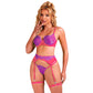 SUBBLIME - 955366 BRA SET WITH LACE AND GARTER LINES PINK AND PURPLE L/XL