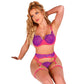 SUBBLIME - 955366 BRA SET WITH LACE AND GARTER LINES PINK AND PURPLE L/XL